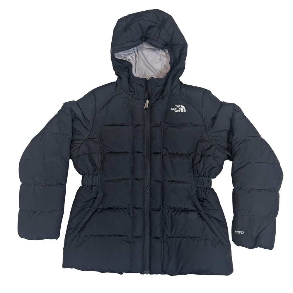 The North Face Girls Moondoggy 550 Down Puffer Jacket Black Hooded Coat